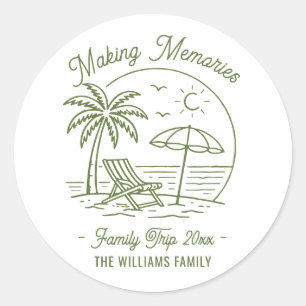 Op maat gemaakte vakantie gezinsreis minimalistisc ronde sticker
