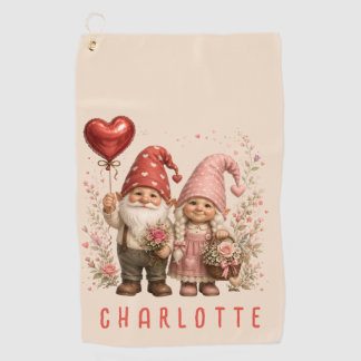 Op maat gemaakte Valentijnskabouters met bloemen Golfhanddoek