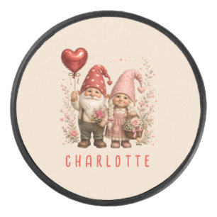Op maat gemaakte Valentijnskabouters met bloemen Hockey Puck