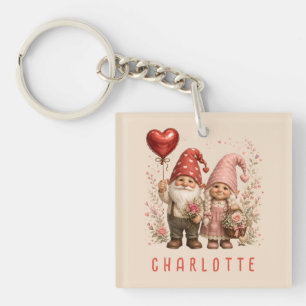 Op maat gemaakte Valentijnskabouters met bloemen Sleutelhanger