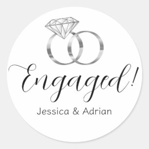 Op maat gemaakte Verloving Witte Diamant Zilveren Ronde Sticker
