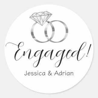 Op maat gemaakte Verloving Witte Diamant Zilveren Ronde Sticker