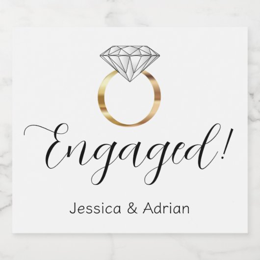 Op maat gemaakte verlovingsring met witte diamant sparkling wijnetiket (Enkel label)