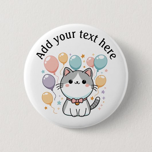 Op maat gemaakte vieringen Kat Met Ballonnen Ronde Button 5,7 Cm (Voorkant)