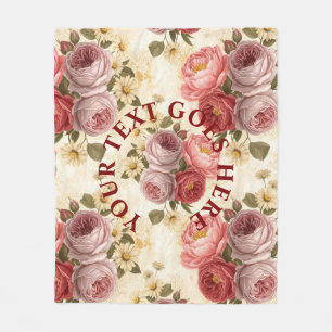 Op maat gemaakte vintage bloem decoratie fleece deken