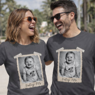 Op maat gemaakte vintage fotoshirt, verjaardag aan t-shirt