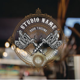 Op maat gemaakte vintage tatoeage winkel wapens ma raamsticker