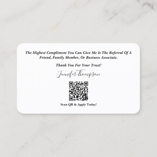 Op maat gemaakte Visitekaartjes voor makelaars, Lo (Achterkant)