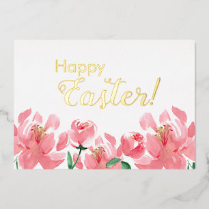 Op maat gemaakte vrolijk Pasen bloemige pioenrozen Folie Feestdagenkaart