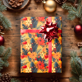 Op maat gemaakte warme bloem- en dennenkerstverpak cadeaupapier