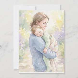 Op maat gemaakte watercolorprint van moeder en bab kaart
