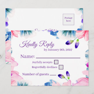 Op maat gemaakte waterverf bloemen RSVP kaart