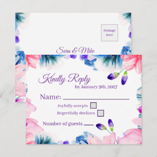 Op maat gemaakte waterverf bloemen RSVP kaart