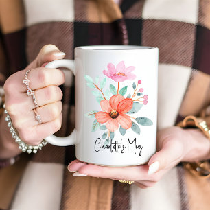 Op maat gemaakte waterverf bloemenmok, cadeau voor koffiemok