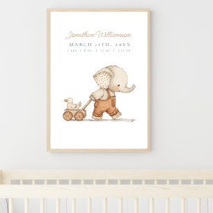 Op maat gemaakte waterverf olifant baby jongens nu poster