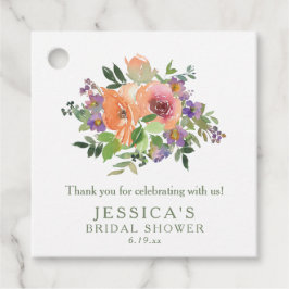 Op maat gemaakte waterverf oranje bloem bruidsdouc bedankjes labels