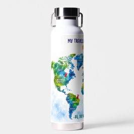 Op maat gemaakte waterverf wereldkaart roestvrij s waterfles