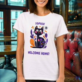 Op maat gemaakte 'Welkom thuis' kat grafisch T-shi T-shirt