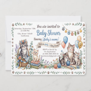 Op maat gemaakte Whimsical Katten Thema Baby Showe Kaart