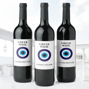 Op maat gemaakte wijnfleslabels met Grieks Evil Ey Wijn Etiket