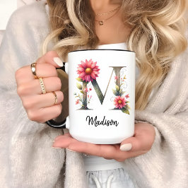 Op maat gemaakte wilde bloemen monogram mok voor m