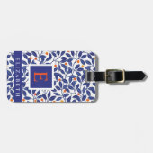 Op maat gemaakte witte bloemen blauwe bladeren bagagelabel (Voorkant horizontaal)