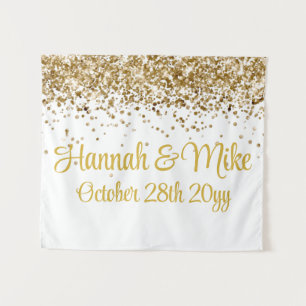 Op maat gemaakte witte en gouden glitters bruiloft wandkleed