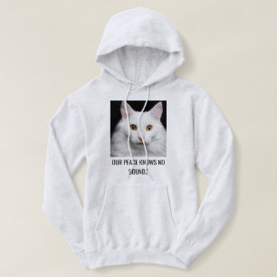 Op maat gemaakte witte kat as en zwarte tekst huis hoodie