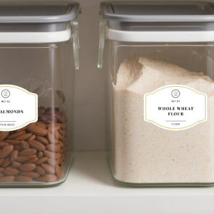 Op maat gemaakte witte keuken voorraadkast labels