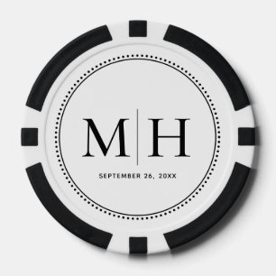 Op maat gemaakte witte pokerfiches met monogram vo poker chips