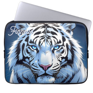 Op maat gemaakte witte tijger met blauwe ogen laptop sleeve