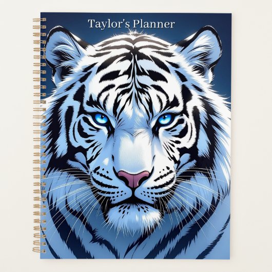 Op maat gemaakte Witte Tijger met Blauwe Ogen Planner (Voorkant)