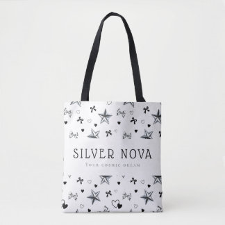 Op maat gemaakte Y2K Dark Coquette Zilveren Ster Z Tote Bag