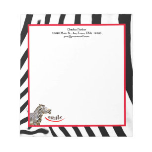 Op maat gemaakte Zebra Glimlach Zwart/Wit/Rood Notitieblok