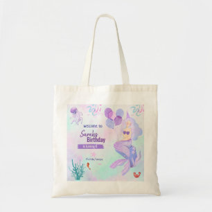 Op maat gemaakte zeemeermin thema verjaardagsmeisj tote bag