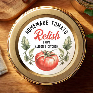 Op maat gemaakte zelfgemaakte tomatenrelish inmake ronde sticker
