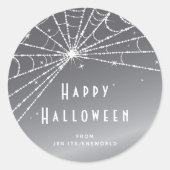 Op maat gemaakte zilvergrijze spinnenweb Halloween Ronde Sticker (Voorkant)