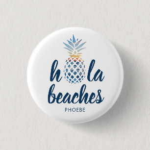 Op maat gemaakte zomervakantie ananas aan zee ronde button 3,2 cm