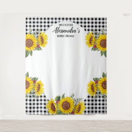 Op maat gemaakte zonnebloem en gingham foto-achter wandkleed