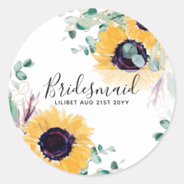 Op maat gemaakte zonnebloemen bruidsmeisjes cadeau ronde sticker