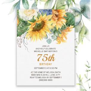 Op maat gemaakte zonnebloemen Eucalyptus 75ste ver Briefkaart