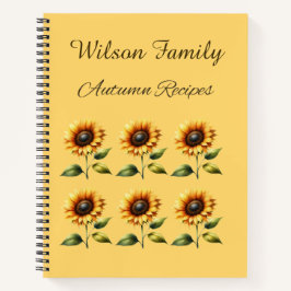 Op maat gemaakte zonnebloemen herfst receptenboek notitieboek