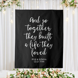 Op maat gemaakte zwart-wit huwelijksachtergrond Zo Wandkleed