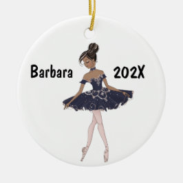 Op maat gemaakte zwarte ballerina kerstboom keramisch ornament