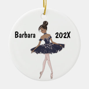 Op maat gemaakte zwarte ballerina kerstboom keramisch ornament