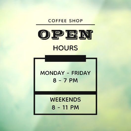 Op maat gemaakte zwarte eenvoudige openingstijden  raamsticker (Vel 3)