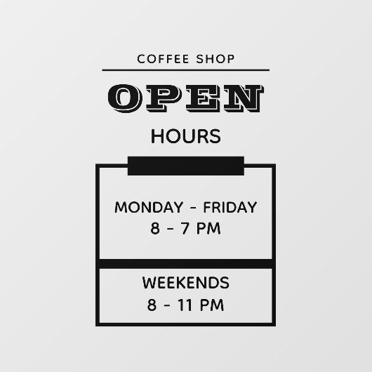 Op maat gemaakte zwarte eenvoudige openingstijden  raamsticker (Vel)