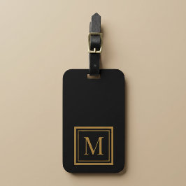Op maat gemaakte zwarte en gouden lijst monogram bagagelabel