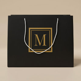 Op maat gemaakte zwarte en gouden lijst monogram groot cadeauzakje