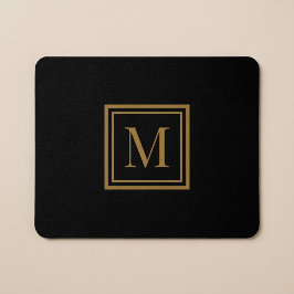 Op maat gemaakte zwarte en gouden lijst monogram muismat